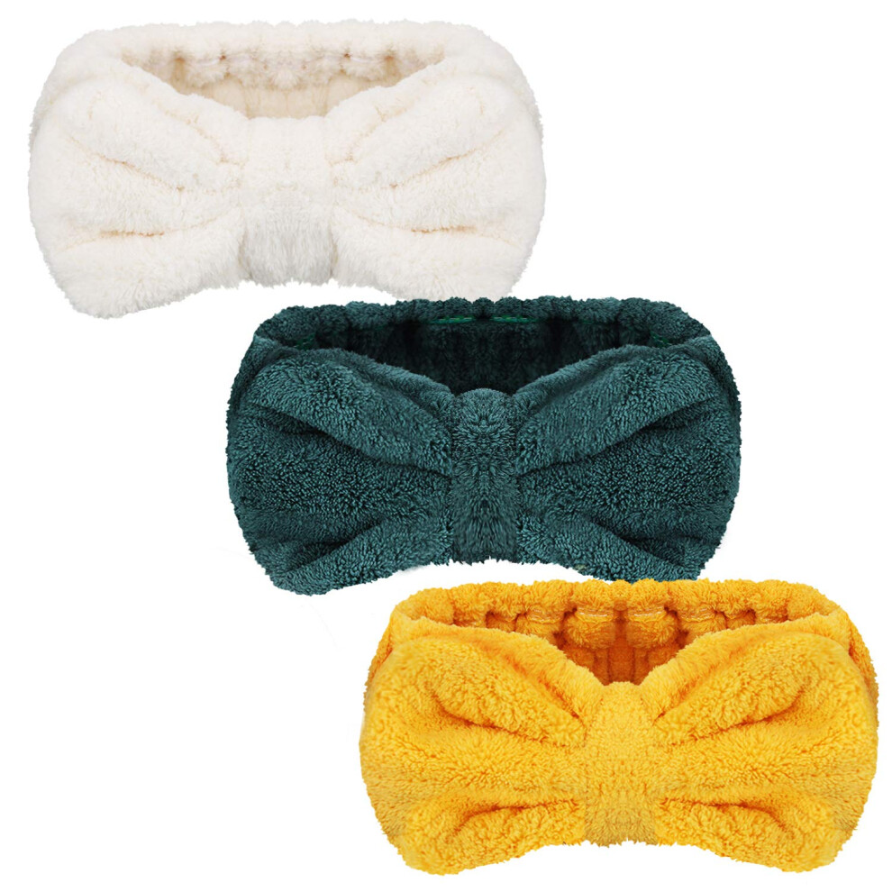 Lot de 3 bandeaux en microfibre pour femme, accessoire de maquillage pour le visage, le spa, la douche (blanc)