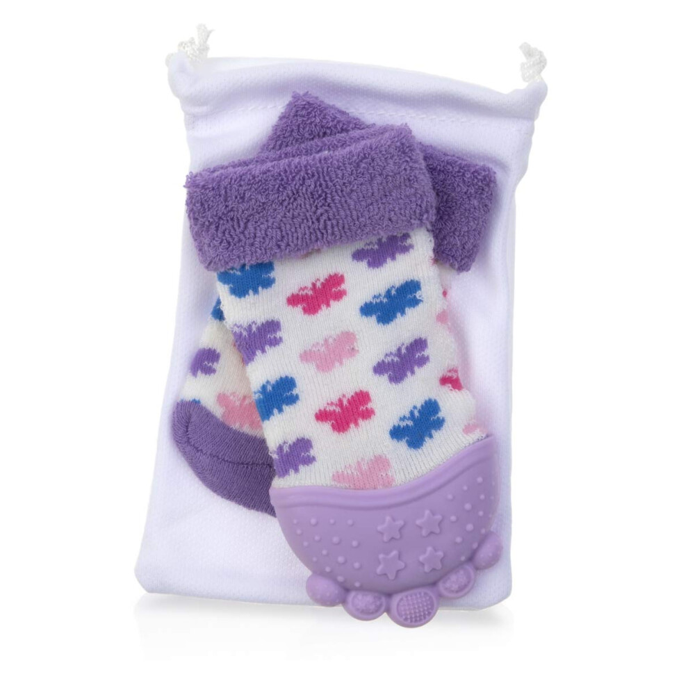 Nuby Soothing Teether Sock  Purple Butterfly  5""