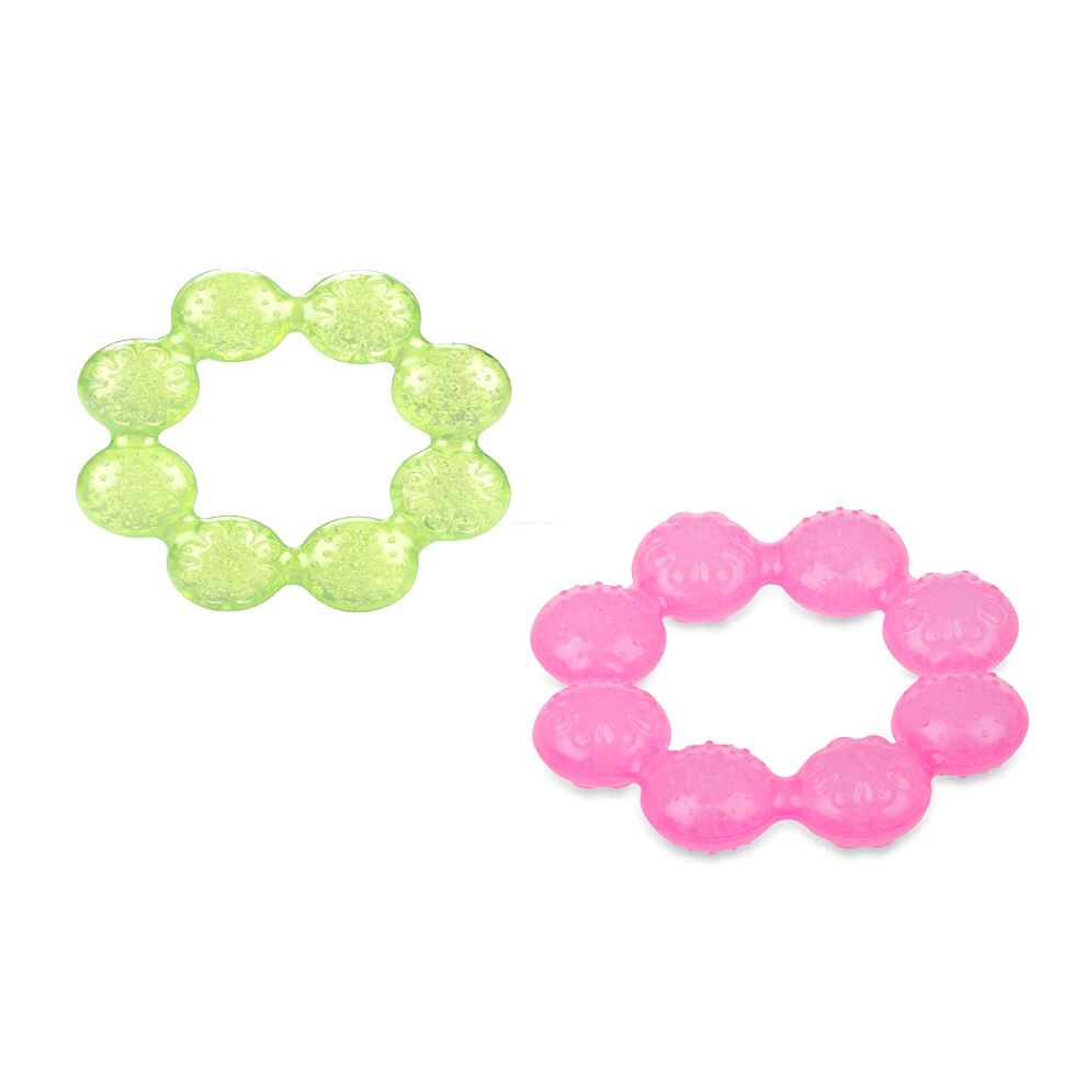 Nuby IcyBite Soother Ring Teether  2 Count (Green/Pink)