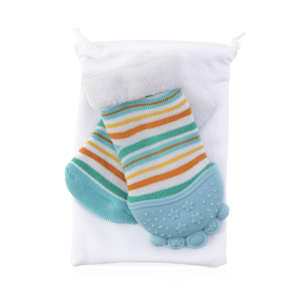 Nuby Soothing Teether Sock  Baby Blue Stripes  5""