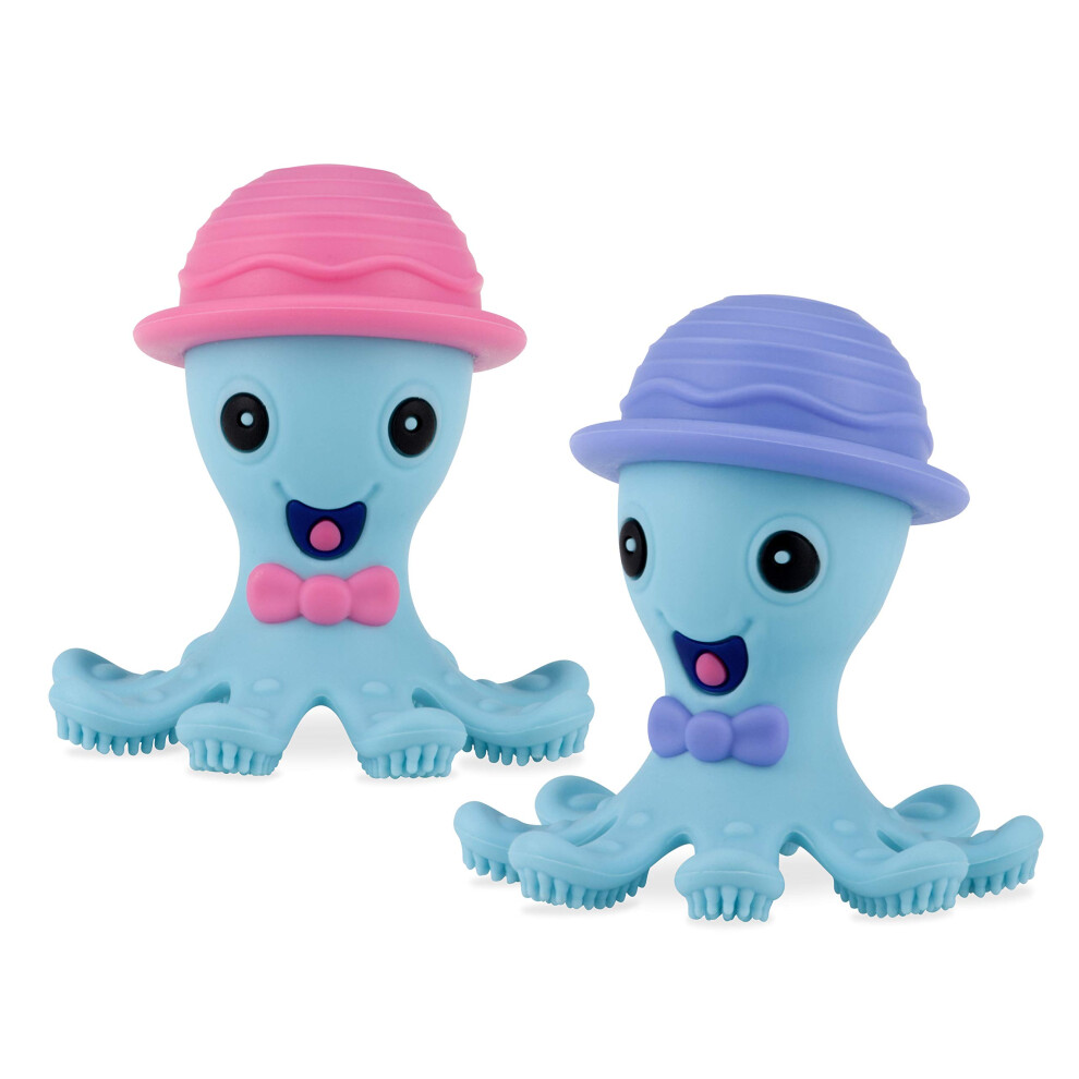 Nuby Silly Silicone Octopus Teethe with Soothing Massaging Bristles For Sore Gums  Pink/Purple