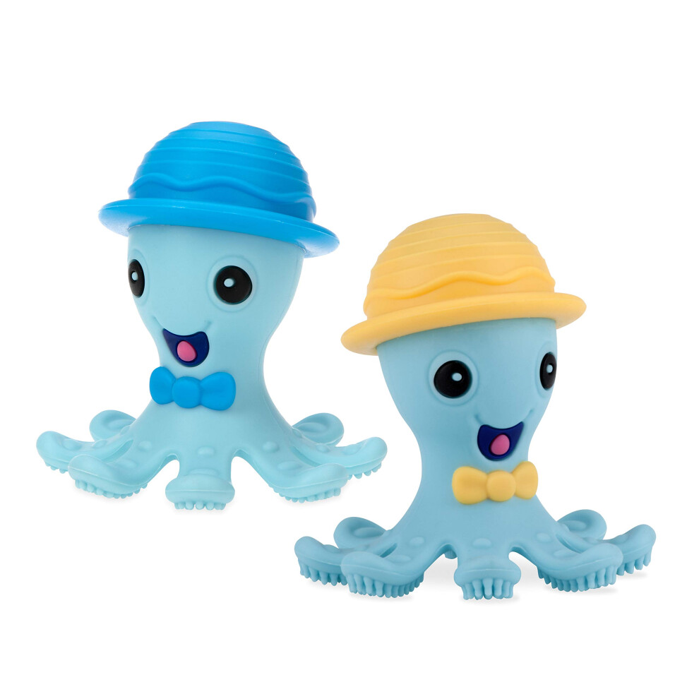 Nuby Silly Silicone Octopus Teethe with Soothing Massaging Bristles For Sore Gums  Yellow/Blue