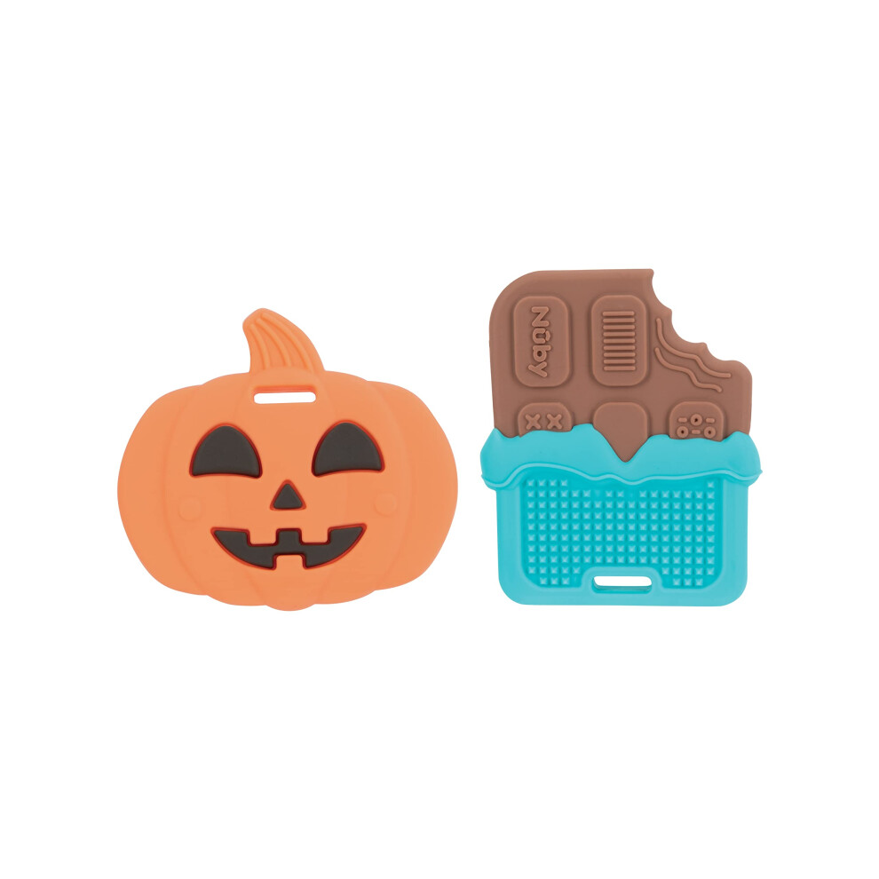 Nuby All Silicone Pumpkin & Chocolate Bar Teether - 2 Pack  3+ Months