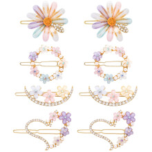 PAGOW 8 STKS Leuke Haarspeldjes voor Vrouwen Meisje Daisy Hart Maan Bobby Haarspelden Glitter Kristal Bloem Strass Haarspeldjes Handgemaakte Metalen