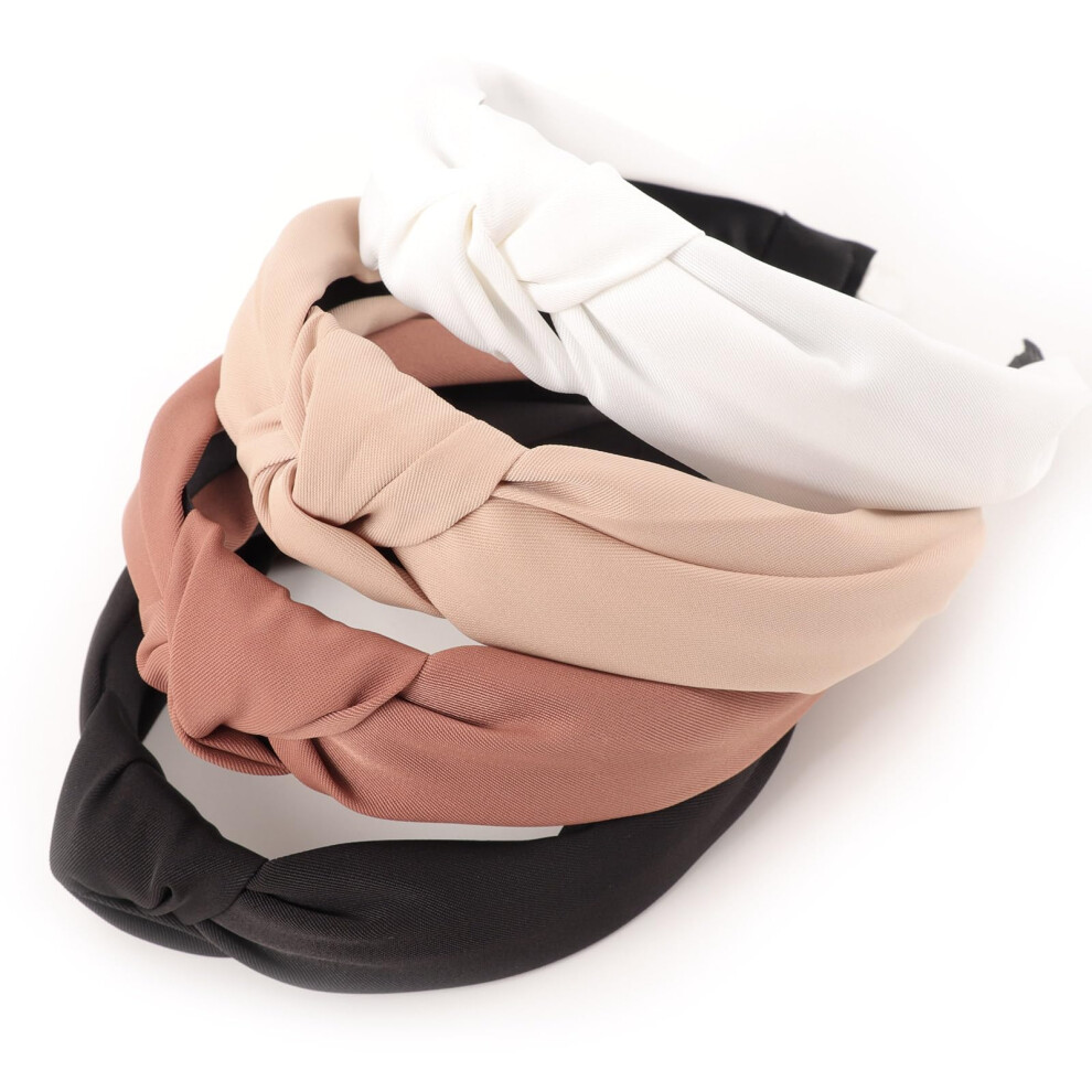 Dreshow Knotted Headbands Women Non Slip Fashion Headbands Solid Boho Wide Top Knot Hair Hoops 4 Pcs Set For Women Girls Hairbands Hair