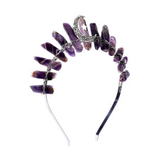 Bubbmi Halloween Femmes Amethyst Crystal Crown Band Band Raw Quartz Tiara Moon Goddess Bridal Cheppied for Festival Wedding Party Photography