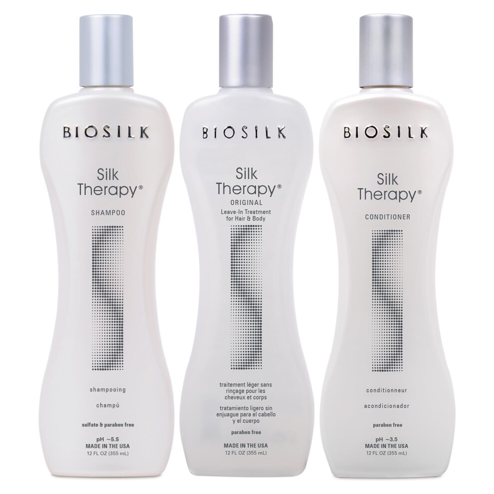 BioSilk 3-Piece Silk Therapy Shampoo  Conditioner & Serum Kit  Haircare For Incredible Shine  Sulfate  Paraben  & Cruelty-Free  12 Oz (3 Pro