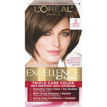 L'Oreal Paris Excellence Creme Permanent Triple Care Haarfarbe 5 Mittelbraun Grau, Deckkraft fr bis zu 8 Wochen, alle Haartypen, 1 Stck