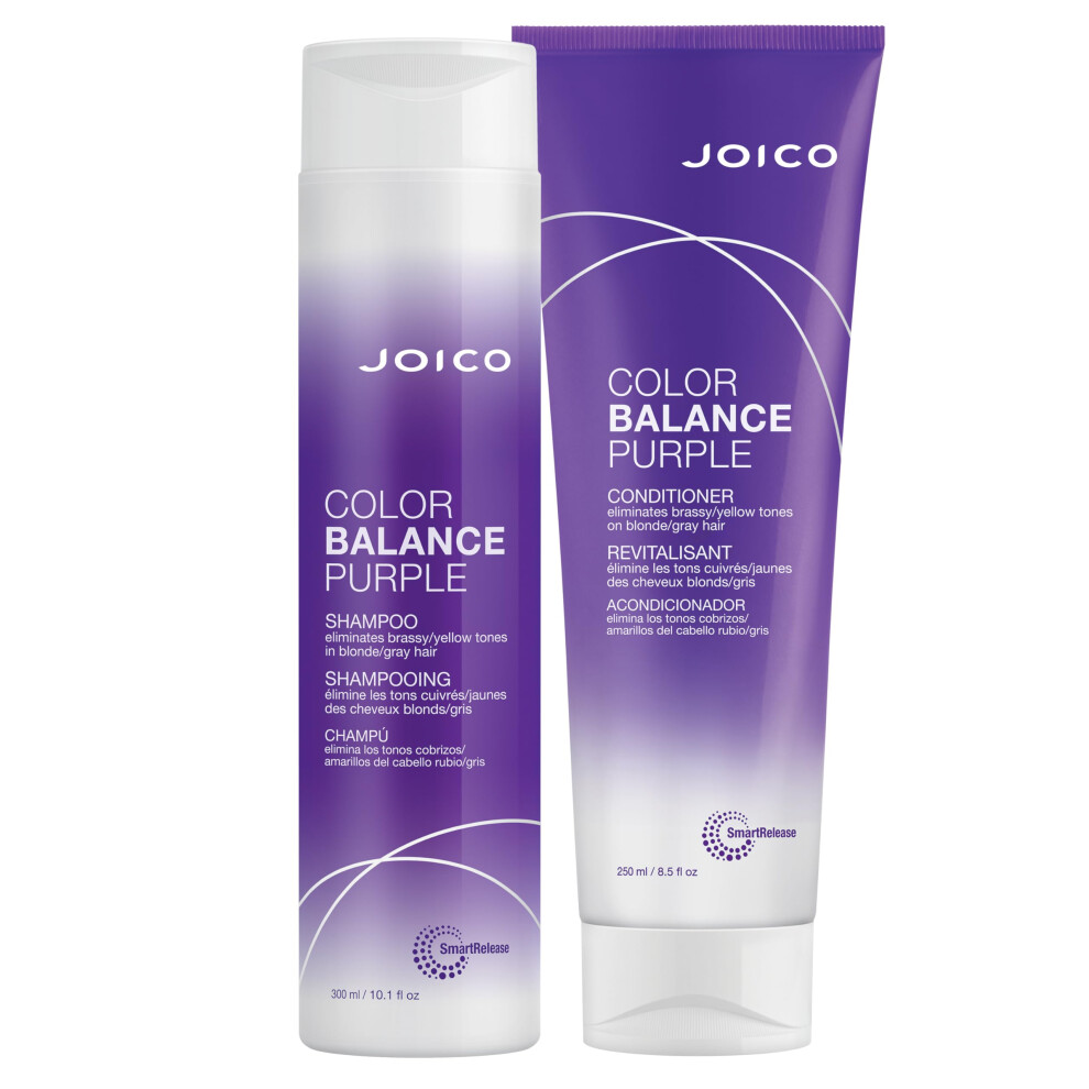 Joico Color Balance Purple Shampoo & Conditioner Set | Eliminate Brassy and Yellow tones | For Cool Blonde or Gray Hair