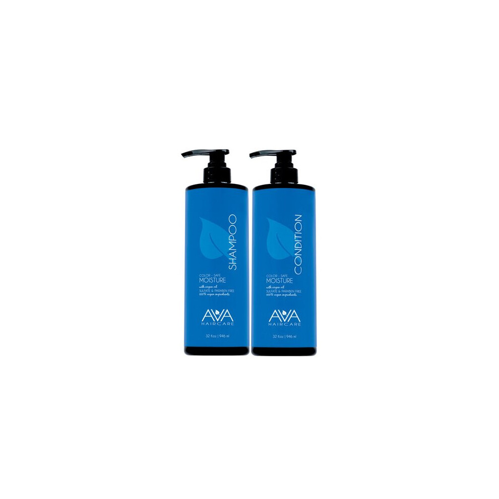 Ava Haircare - Moisture Shampoo And Conditioner - Vegan  Sulphate Free  Paraben Free  Cruelty Free (Set of 2  33oz Each)