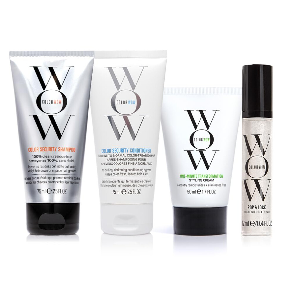 COLOR WOW Quick Frizz Fixes! Travel Kit - Includes Shampoo  Conditioner  One Minute Transformation Styling Cream  Pop & Lock Frizz Control a