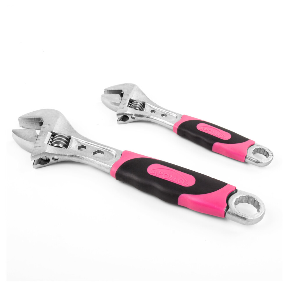 Apollo Tools Set of 2 Pink Adjustable Wrenches. Great for DIY Repairs and Maintenance  Plumbing  Automotive - Pink Ribbon - Pink - DT5007P