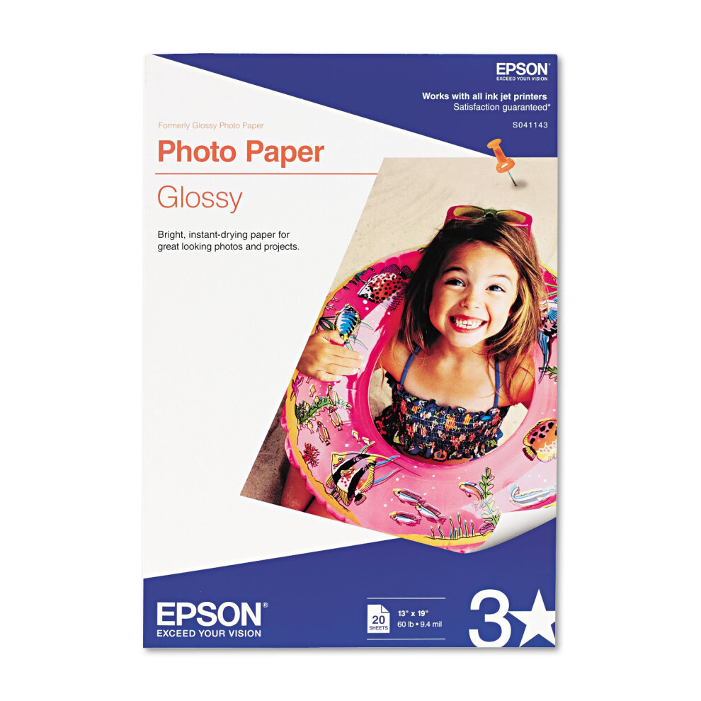 Epson Glossy Photo Paper  60 lbs  Glossy  13 x 19  20 Sheets/Pack