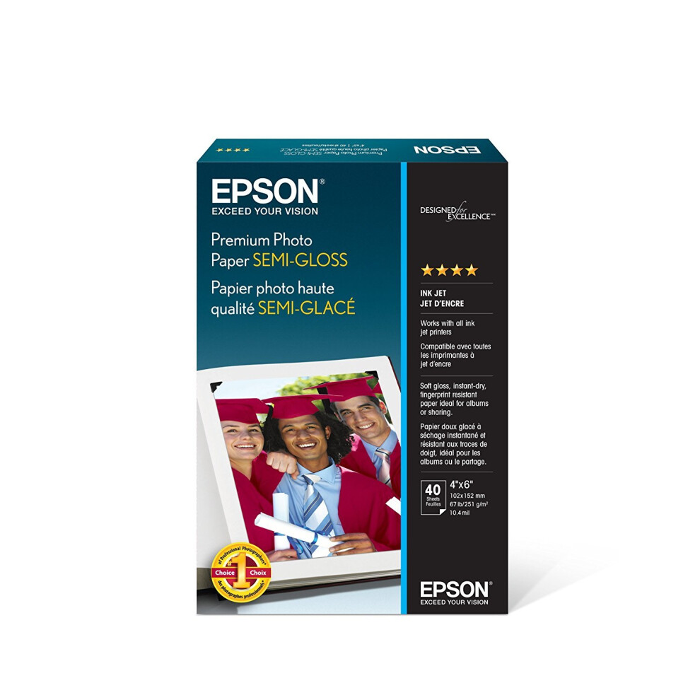 Epson Premium Semigloss Photo Paper  7 Mil  4 X 6  Semi-Gloss White  40/Pack