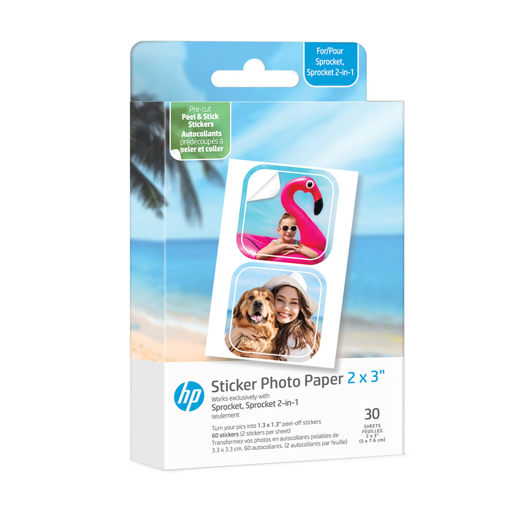 HP Sprocket 2x3  Premium Zink Pre-Cut Sticker Photo Paper  30 Sheets  Compatible with HP Sprocket Photo Printers