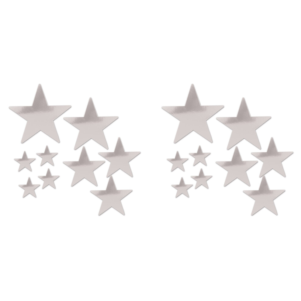 Beistle 18 Stuks Verpakte Folie Ster Uitknipsels, Assortiment Groottes (Zilver)