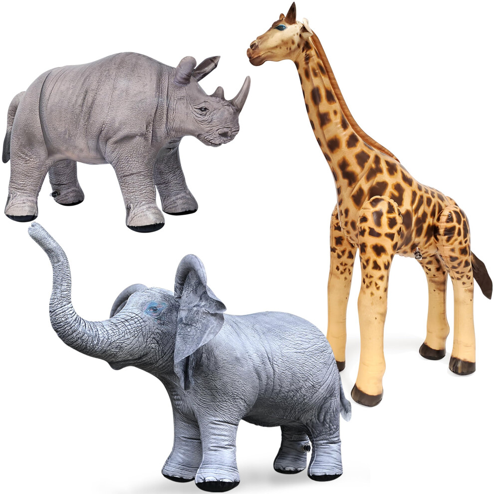 Jet Creations Safari Animal 3 Pack Elephant Giraffe Rhino Party Decoration Toy For Endless Fun Decor Balloons For Kids Adults Birthday Hal