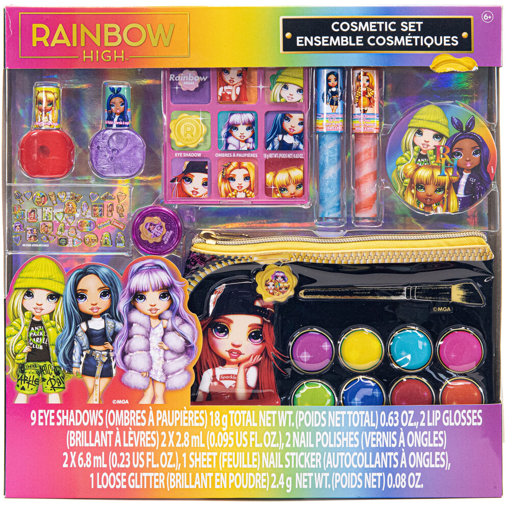 Townley Girl Rainbow High - Cosmetic Makeup With Palette Bag Set Includes Lip Gloss Nail Polish & Eye Shadow And More! For Kids Girls Ages