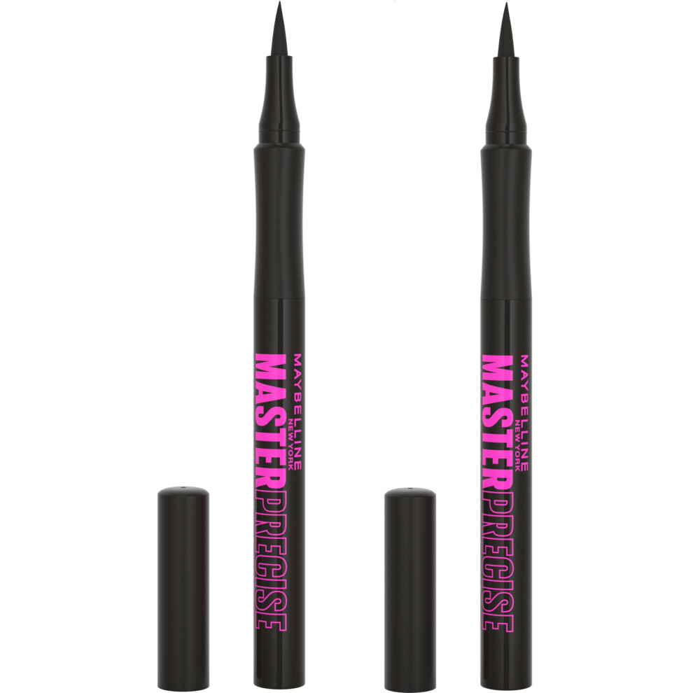 Maybelline Eyestudio Master Precise All Day Waterproof Liquid Eyeliner Makeup  Black  2 Count (Packaging May Vary)