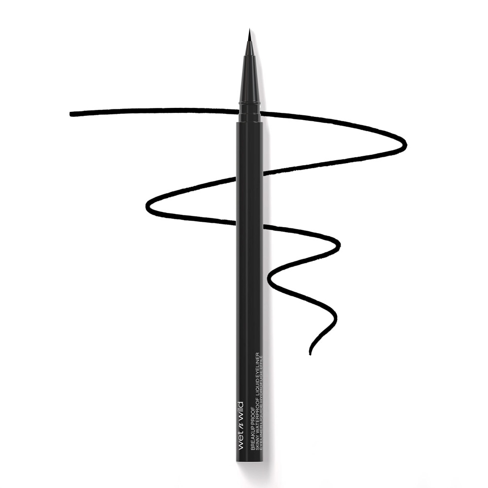 wet n wild Breakup Proof Liquid Eyeliner - Skinny  Ultra-Fine Brush  Waterproof  Long-Lasting - Cruelty-Free & Vegan - Ultra Black