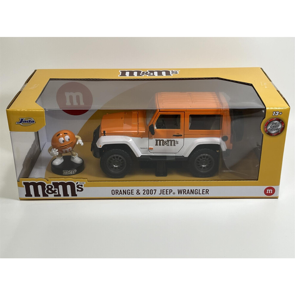 M&Ms Orange Figure and 2007 Jeep Wrangler 1:24 Scale Jada 253255068 34401