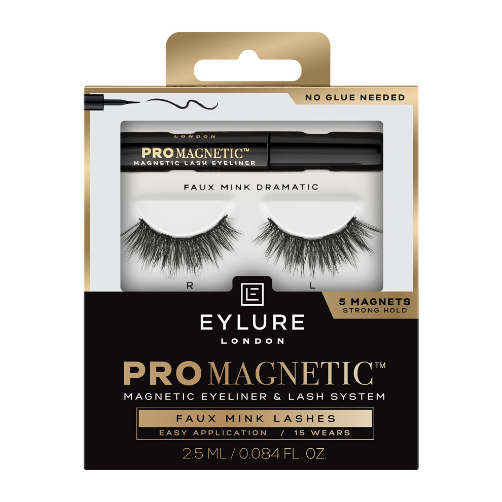 Eylure PROMAGNETIC Magnetic Eyeliner and False Lashes Kit  Faux Mink Dramatic  1 Pair Reusable Eyelashes  No Glue Needed Black