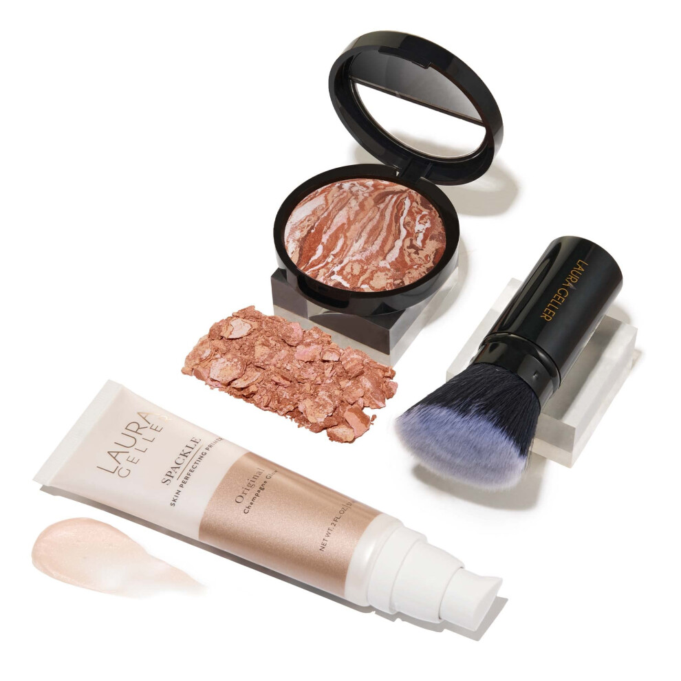 LAURA GELLER NEW YORK Ready-n-Radiant Kit (3 PC) - Baked Bronze-n-Brighten  Medium + Spackle Super-Size Skin Perfecting Primer  Champagne Gl