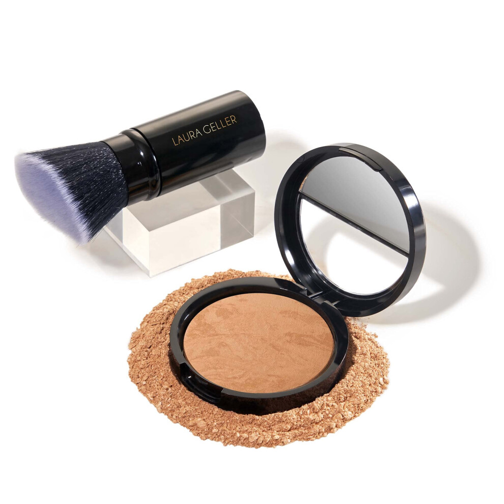 LAURA GELLER NEW YORK Baked Balance-n-Brighten Foundation with Kabuki Brush Makeup Set  Golden Medium