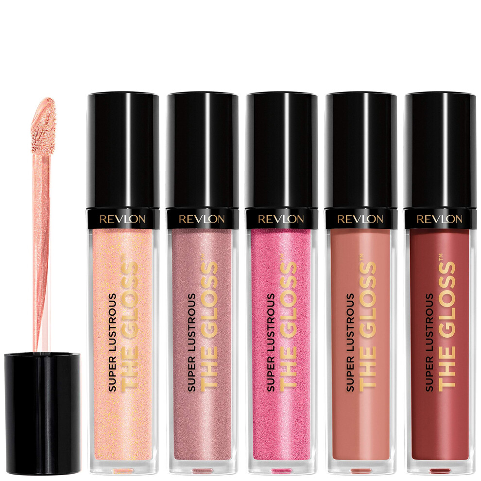 REVLON Lip Gloss Set  Super Lustrous 5 Piece Gift Set  Non-Sticky  High Shine  Cream & Pearl Finishes