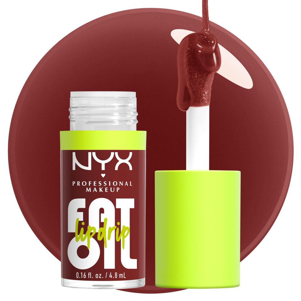 NYX PROFESSIONAL MAKEUP Fat Oil Lip Drip  Moisturizing  Shiny and Vegan Tinted Lip Gloss - Inside Scoop (Plum Brown)