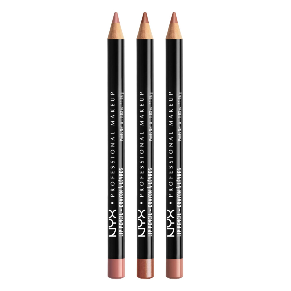 NYX PROFESSIONAL MAKEUP Slim Lip Pencil  Long-Lasting Creamy Lip Liner - Pack Of 3 (Peakaboo Neutral  Nude Pink  Ever)