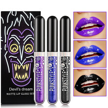 3Pcs Zwart Blauw Paars Glanzend Liquid Lipstick Lip Stain Set
