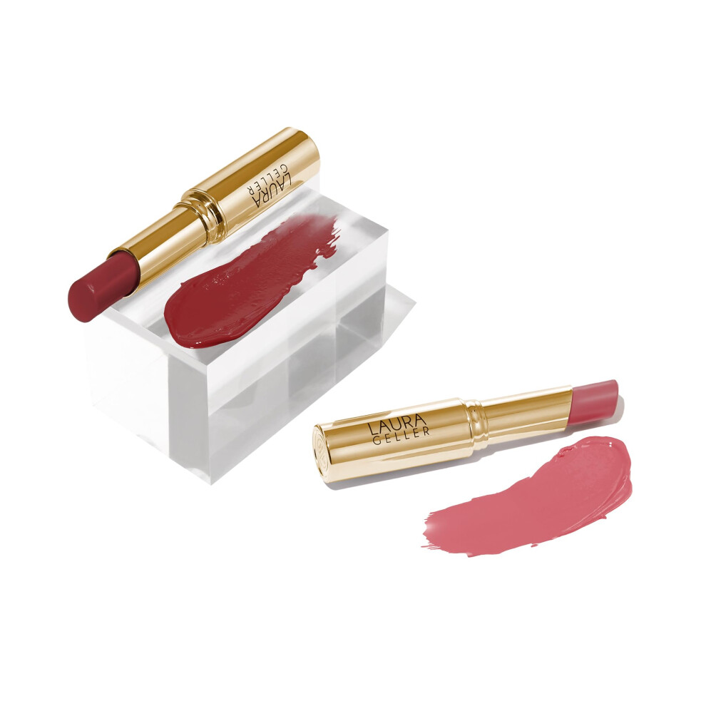 LAURA GELLER Jelly Balm Moisturizing Tinted Lipstick Duo | Hydrating Hydrating Vitamin E - Semi-Shine Finish |Tinted Lip Balm Set Brick Hous