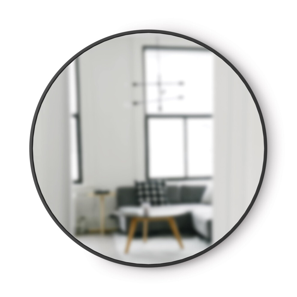 Umbra Hub Round Wall Mirror with Rubber Frame  Modern Style for Bathroom  Entryway  Living Room and More  37-Inch  Black