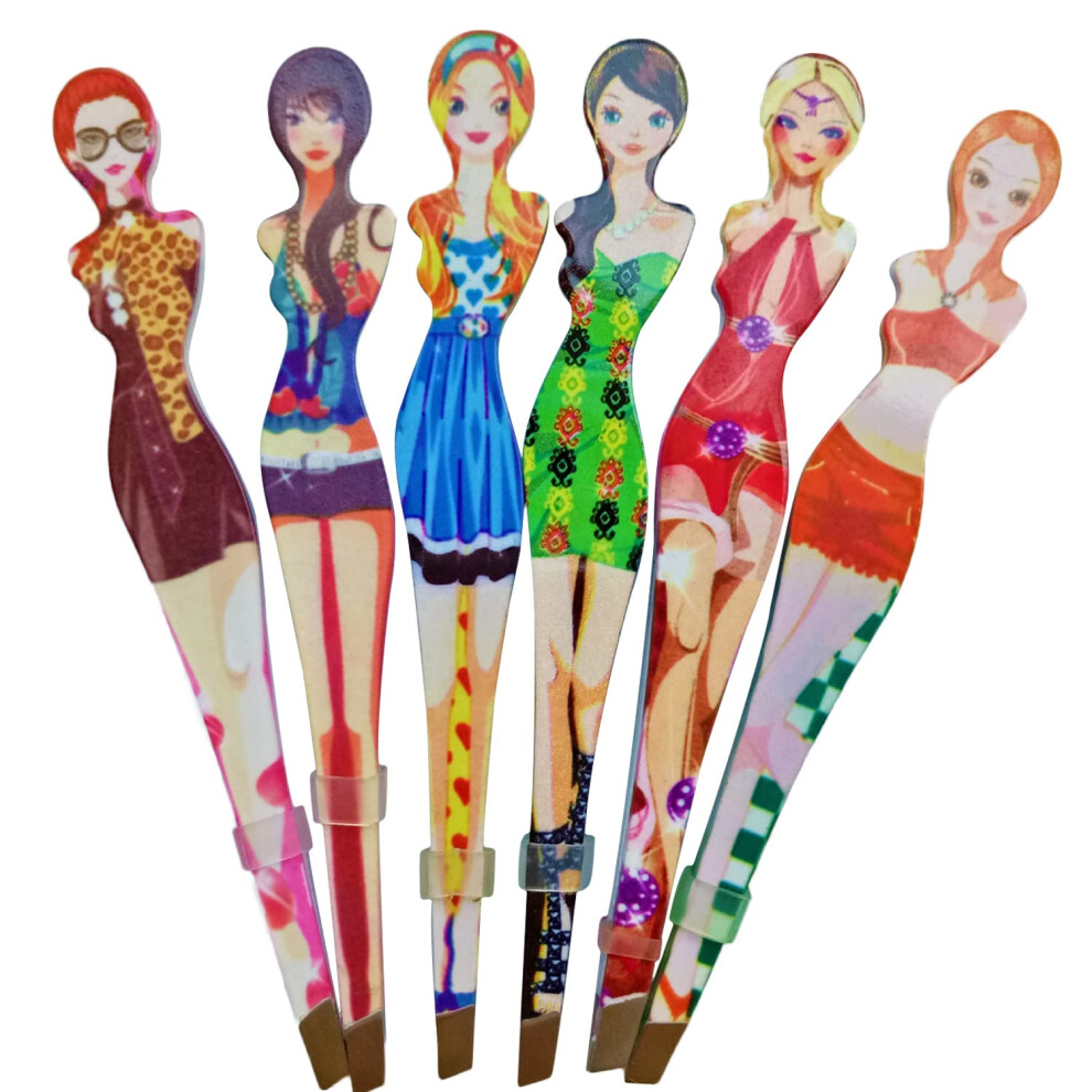 6Pcs Professional Girl Eyebrow Tweezer Stainless Steel Slanted Eyebrow Tweezers Eyebrows Hair Remover Tools Cosmetics Beauty (random color)