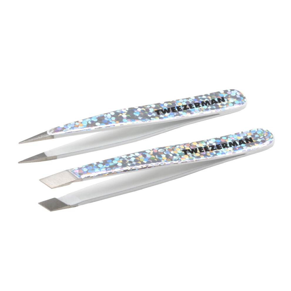 Tweezerman Hollygraphic Micro Mini Slant & Point Tweezer Set - Eyebrow Tweezers for Women and Men