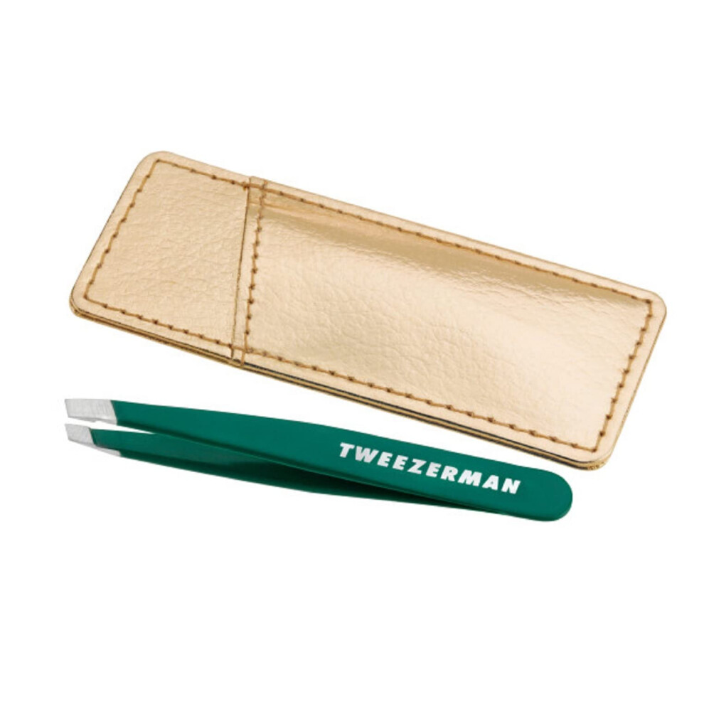 Tweezerman Mini Slant Tweezer  Emerald Shimmer  Stainless Steel  0.8 x 1.0 inches  Limited Edition