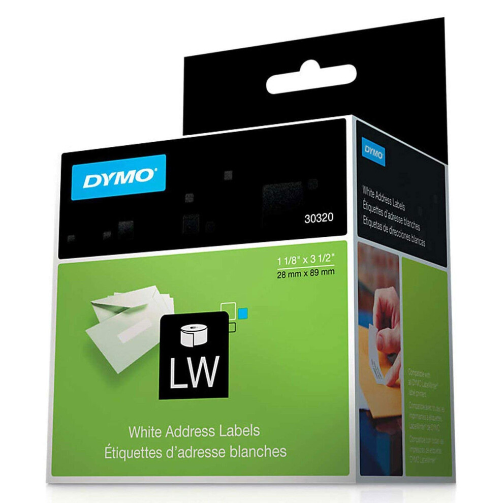 Dymo Lw Address Labels  Black On White  1 1/8"" X 3 1/2""