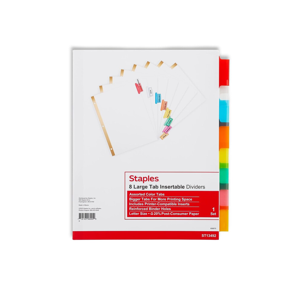 Staples 462754 Big Tab Insertable Paper Dividers 8-Tab Multicolor (13492/11123)