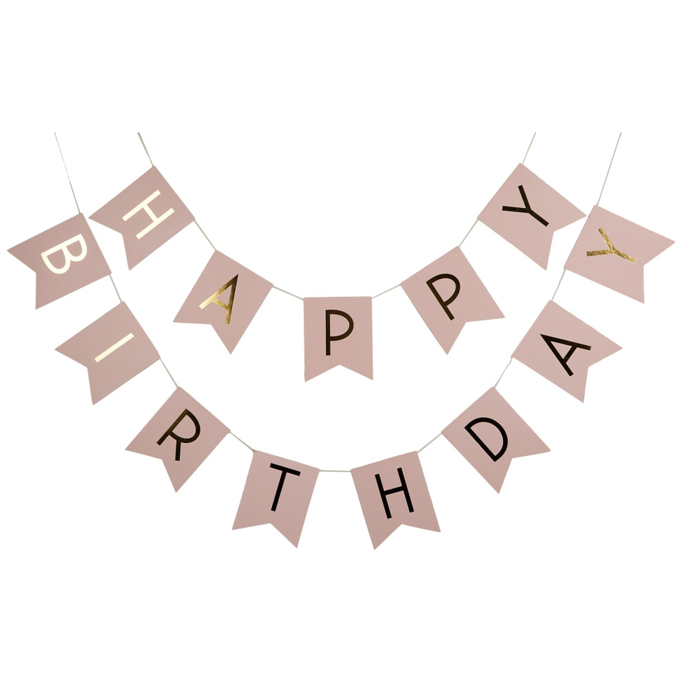 Ginger Ray Pastel Perfection and Gold Foiled Happy Birthday Bunting Banner  Pink  Hanging Bunting Banner