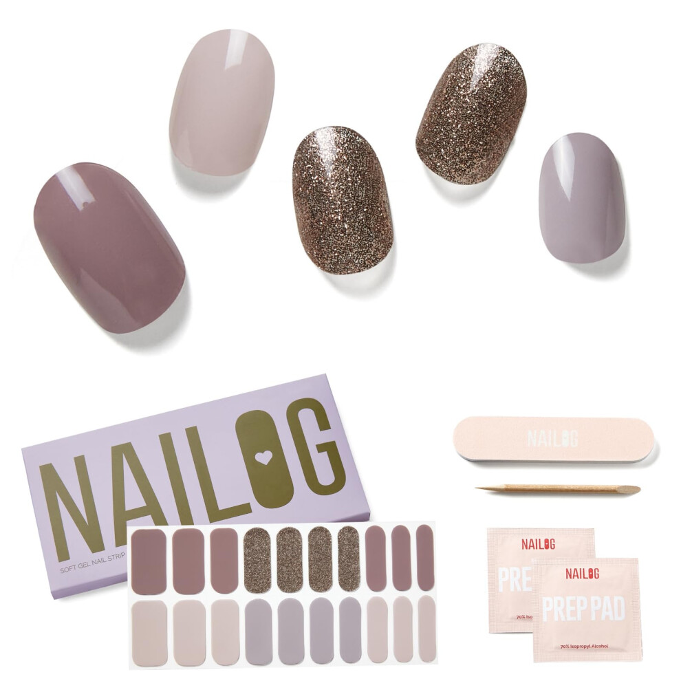 Nailog Semi Cured Gel Nail Strips (20 Extra Long Nail Polish Strips) Long Lasting Gel Nail Stickers Nail Wraps With Glossy Gel Finishing Last Night