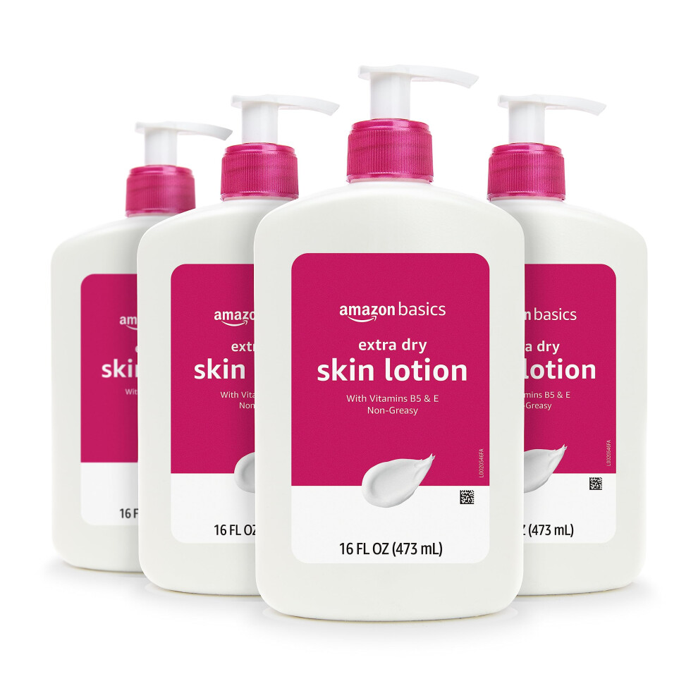 Amazon Basics Extra-Dry Skin Lotion with Vitamins B5 & E  Clean Scent  16 Fl Oz (Pack of 4) (Previously Solimo)