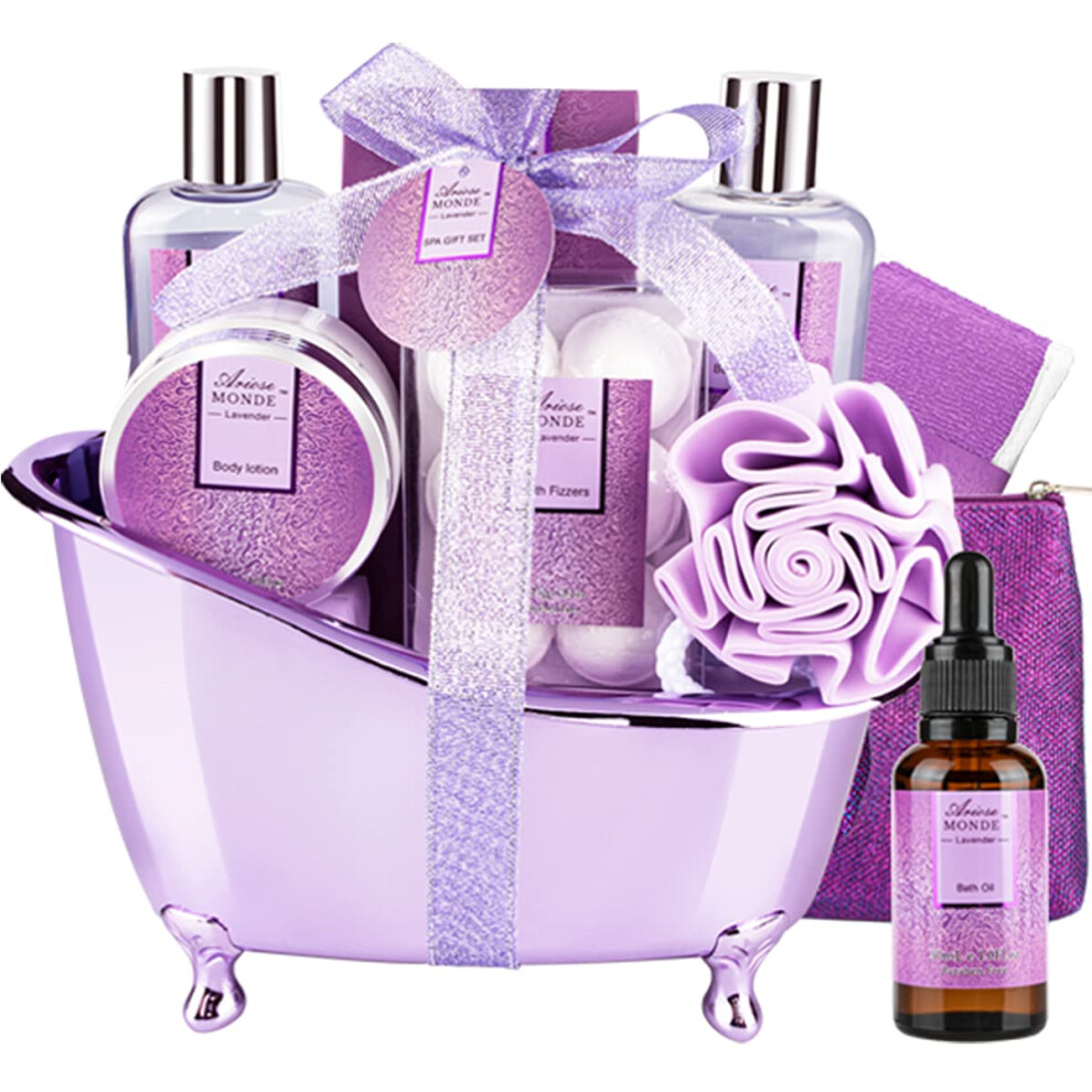 Bath Spa Basket Gift Set Bath & Body Gift Set for Women Lavender Scent Includes Body Lotion Shower Gel Bath Salts Bubble Bath Bath Fi