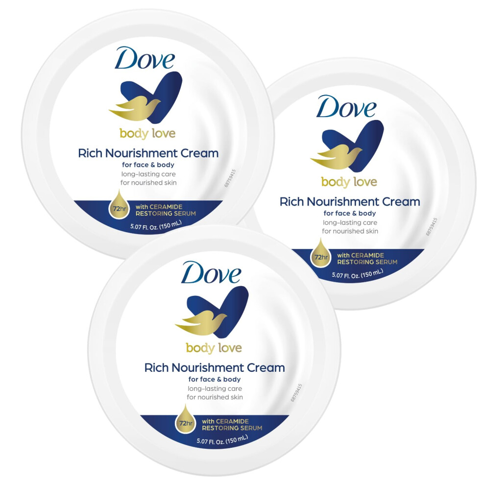 Dove Nourishing Body Care  Face  Hand  and Body Rich Nourishment Cream for Extra Dry Skin with 48-Hour Moisturization  3-Pack  5.07 Oz Each