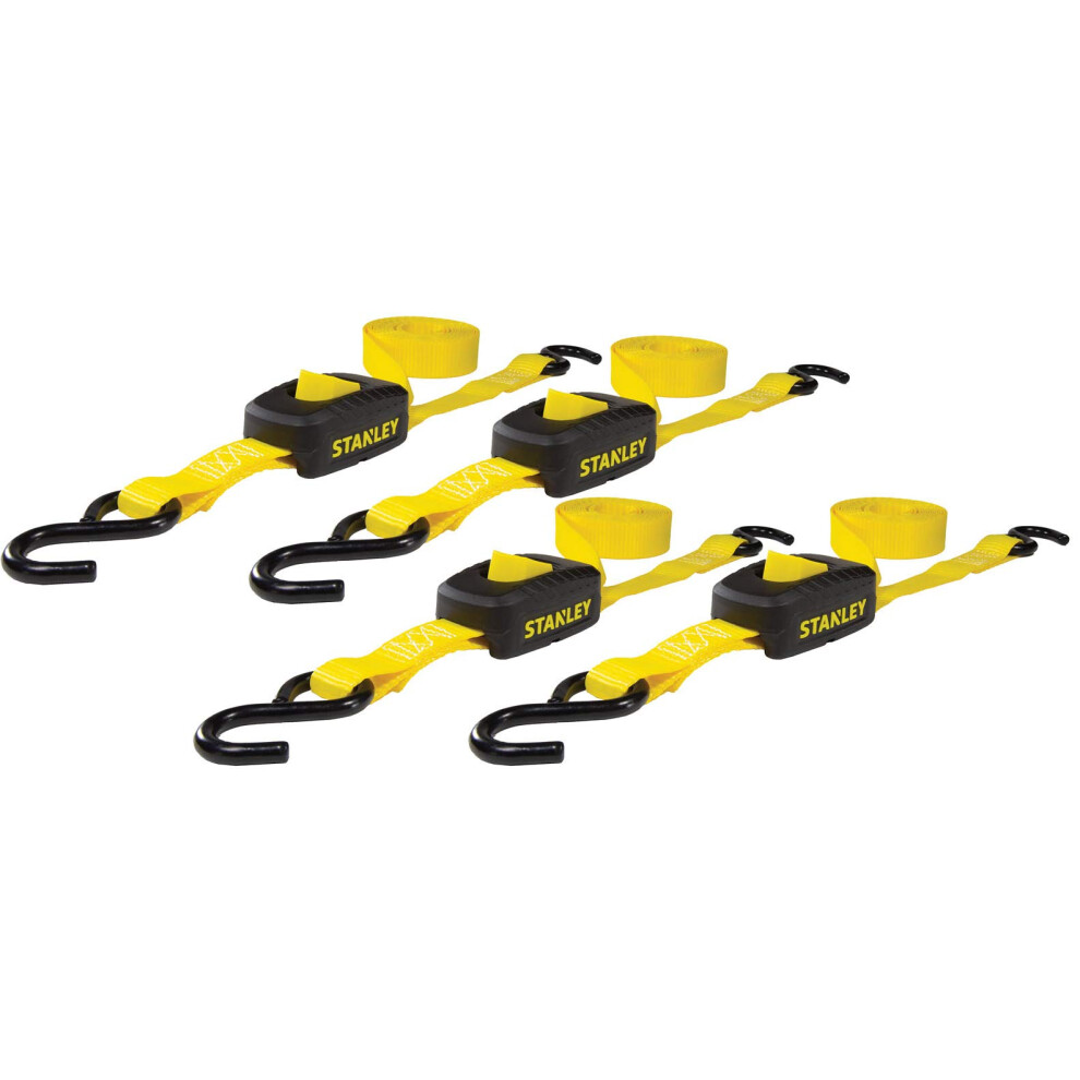 STANLEY S2002 Black/Yellow 1"" x 10' Enclosed Cam-buckle Tie Down Straps - 400 lb Safe Working Load / 1 200 lb Break Strength  4 Pack