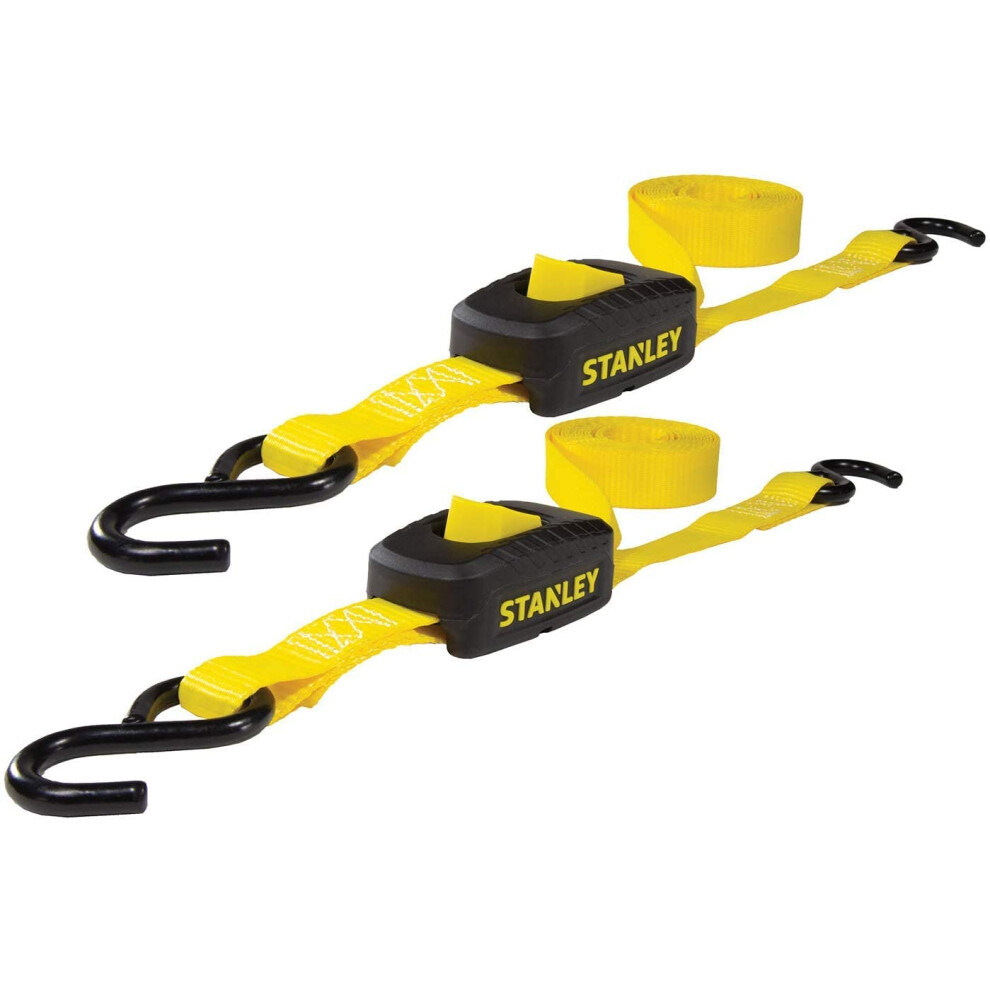 STANLEY S2001 Black/Yellow 1"" x 10' Enclosed Cam-Buckle Tie Down Straps - 400 lb Safe Working Load / 1 200 lb Break Strength  2 Pack