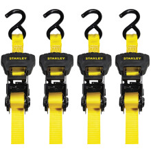 Stanley S1006 Svart/Gul 1" x 14' Ratchet Spännremmar - Medelstora Lastar (3,000 lbs Briststyrka), 4 Pack