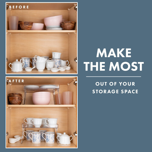 Masirs Clear Stackable Shelf  Easily Organize Your Kitchen Counter and Cabinet Shelves While Creating Extra Storage Space with This Foldable 2