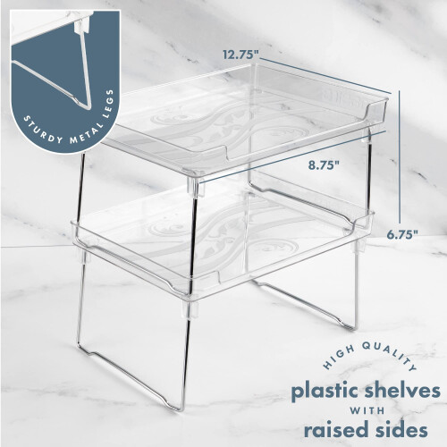 Masirs Clear Stackable Shelf  Easily Organize Your Kitchen Counter and Cabinet Shelves While Creating Extra Storage Space with This Foldable 1