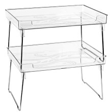 Masirs Clear Stackable Shelf Easily Organize Your Kitchen Counter and Cabinet Shelves While Creating Extra Storage Space with This Foldable
